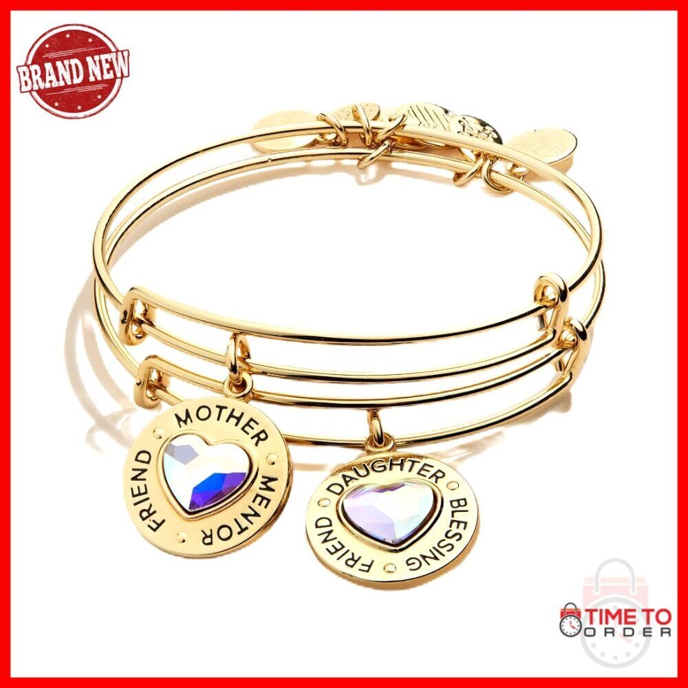 Mother Daughter Charm Bangle Bracelets Set Nickel Free Brass